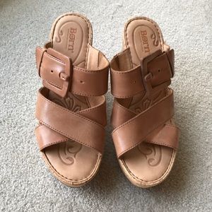 Born Tan Leather Wedge Sandals